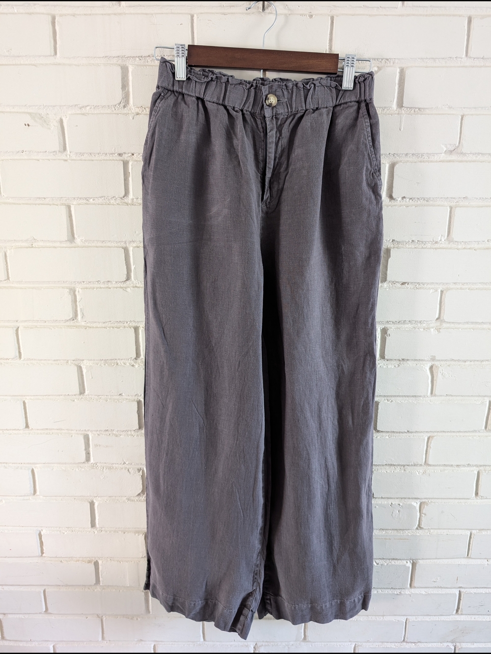 Faherty XS Monterey 100% Linen Wide Leg Pull On Pants In Washed Black
